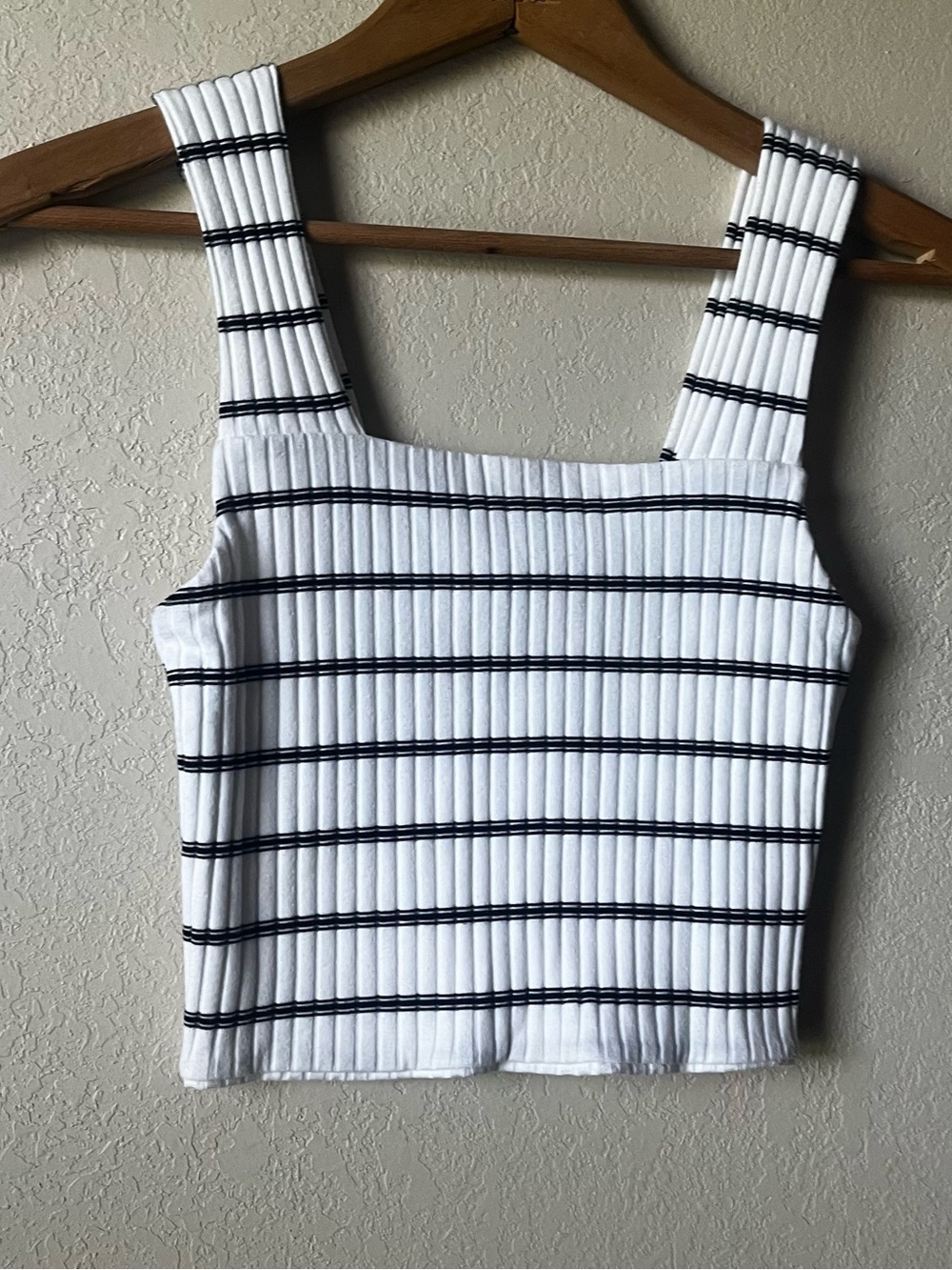 American Eagle Striped Square-Neck Ribbed Tank Top - White/Black